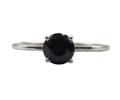 Black Spinel Round Cut Prong Ring in Sterling Silver
