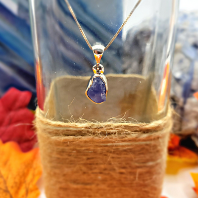 Blue Sapphire Bezel Set Sterling Silver Pendant