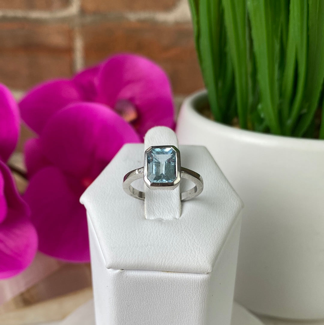 Blue Topaz Square Cut Bezel Ring with Sterling Silver Band (sized)