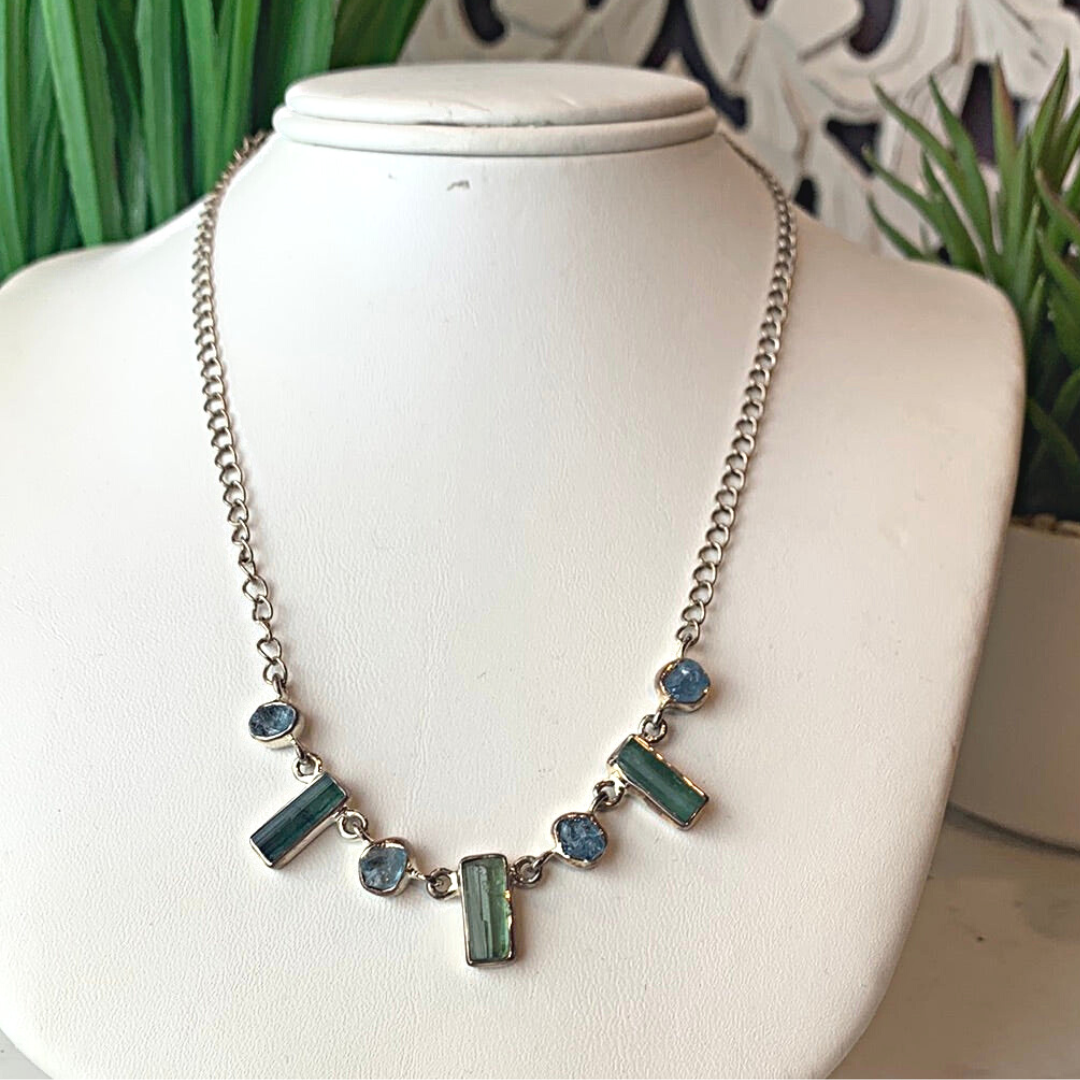 Blue and Green Tourmaline Necklace 18”
