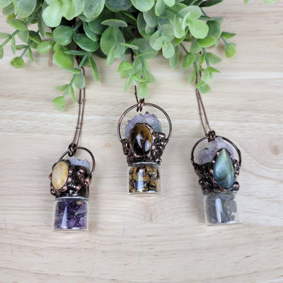 Bohemian Style Gemstone Bottle Necklace w/ Accent Stone-Variants