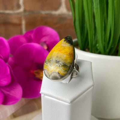 Bumblebee Jasper Gemstone Ring 1" with Sterling Silver Sized Band