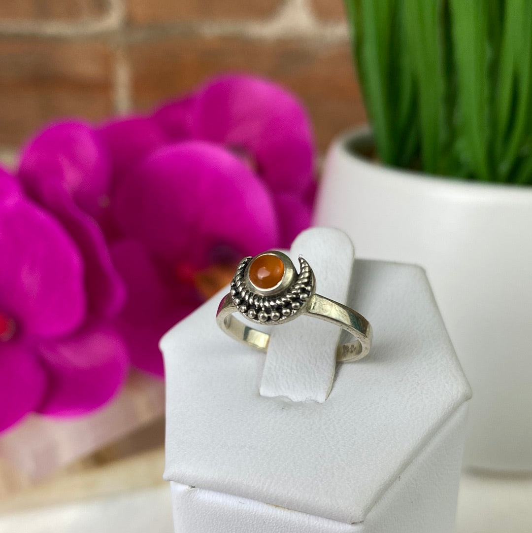 Carnelian Round Ring with Vine Sterling Silver Setting