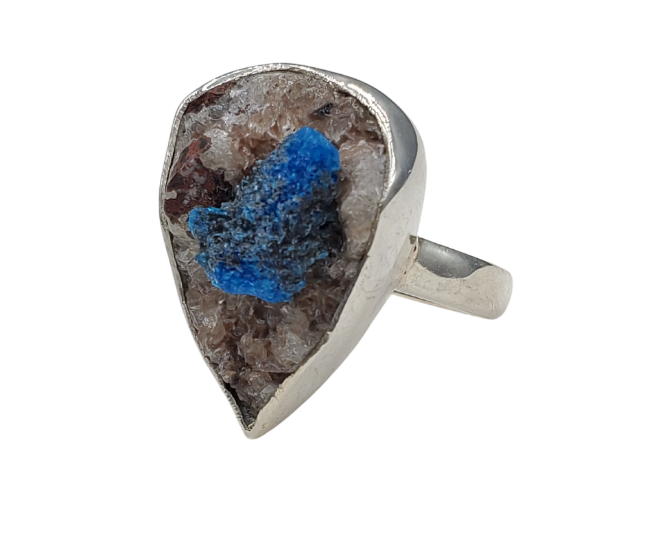 Cavansite Ring Freeform with a Sterling Silver Sized Band