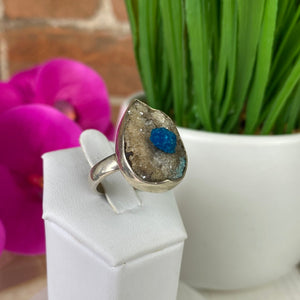 Cavansite Ring Freeform with a Sterling Silver Sized Band