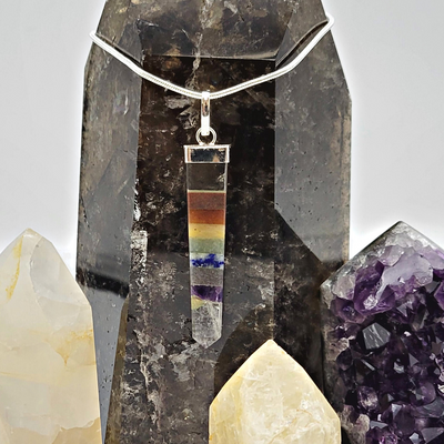 Chakra Layered Obelisk Point Silver Plated Pendant 1.5"