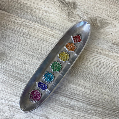 Chakra Metal Boat Incense Holder (9.5" x 2.5")