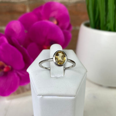 Citrine Bezel Gemstone Ring .25" (Round and Square) with Sterling Silver Sized Band