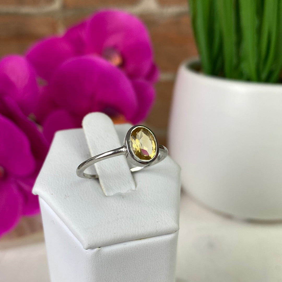 Citrine Bezel Gemstone Ring .25" (Round and Square) with Sterling Silver Sized Band