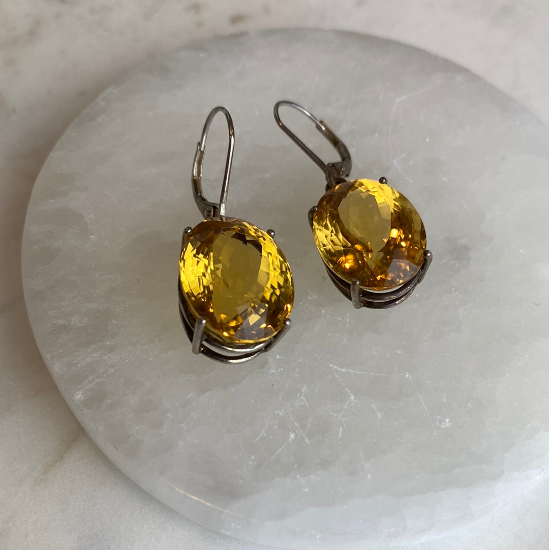 Citrine Faceted Oval Dangle Earrings .75”