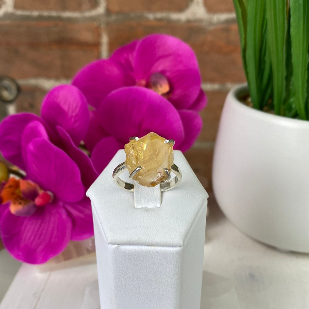 Citrine Natural Ring .75" with Sterling Silver Prong Sized Band
