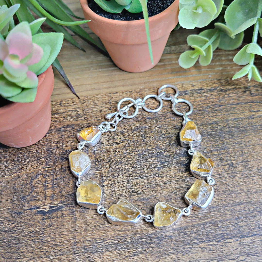 Citrine Rough Sterling Silver Bracelet