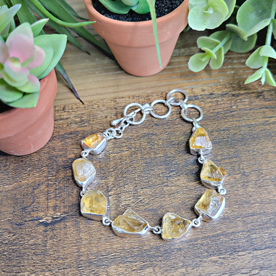 Citrine Rough Sterling Silver Bracelet