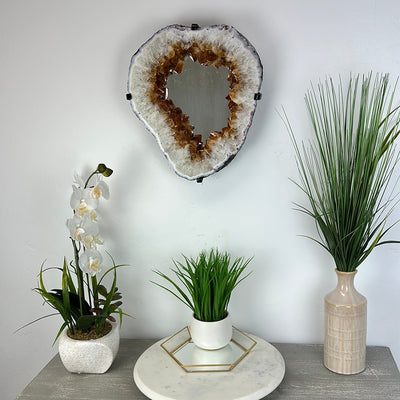 Citrine Slice Mirror with Custom Iron Frame - 7.160kg