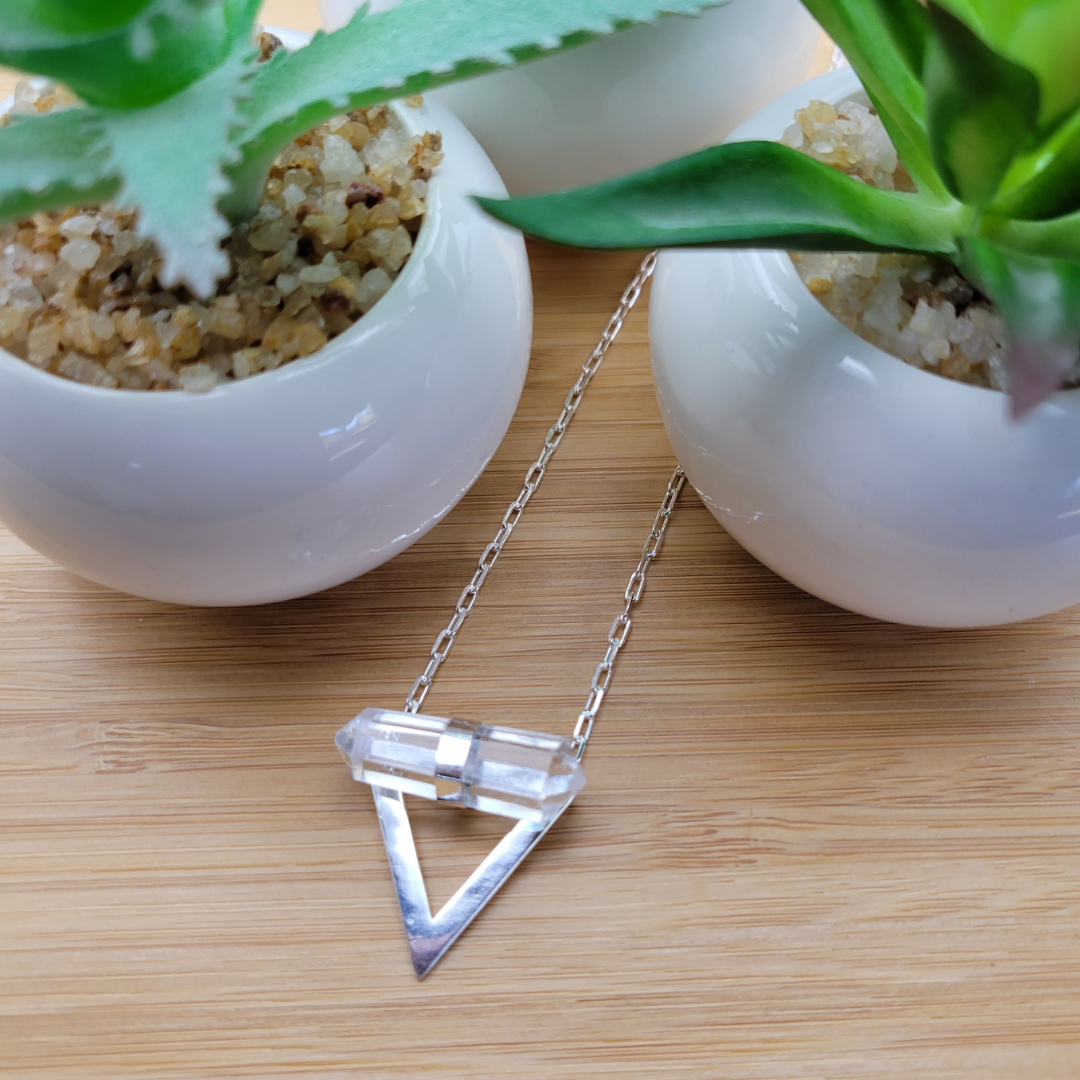 Clear Quartz Double Terminated Triangle Necklace