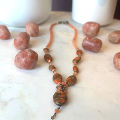 Copper Turquoise Beaded Necklace 18”