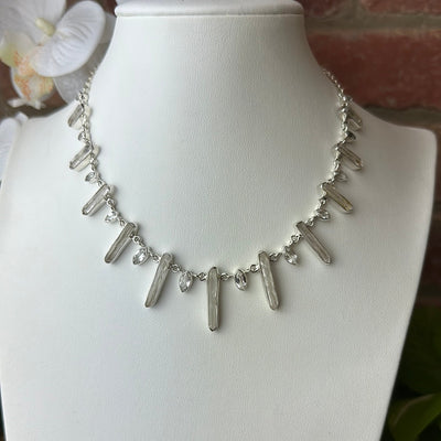Crystal Quartz & White Topaz Statement 18" Necklace in Sterling Silver