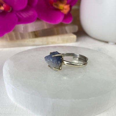 Dumortierite Quartz Natural Ring with Adjustable Sterling Silver Prong Setting