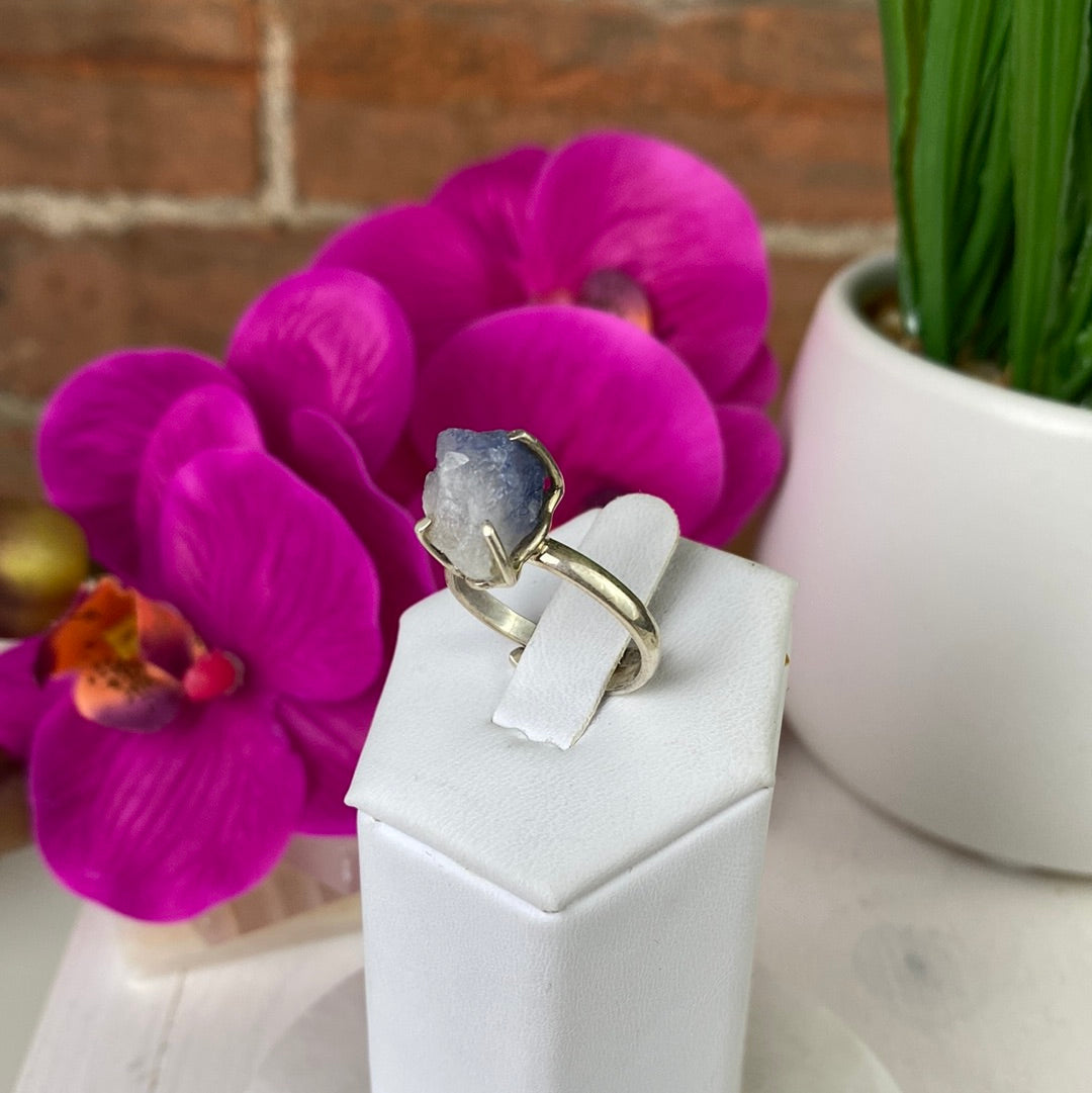 Dumortierite Quartz Natural Ring with Adjustable Sterling Silver Prong Setting