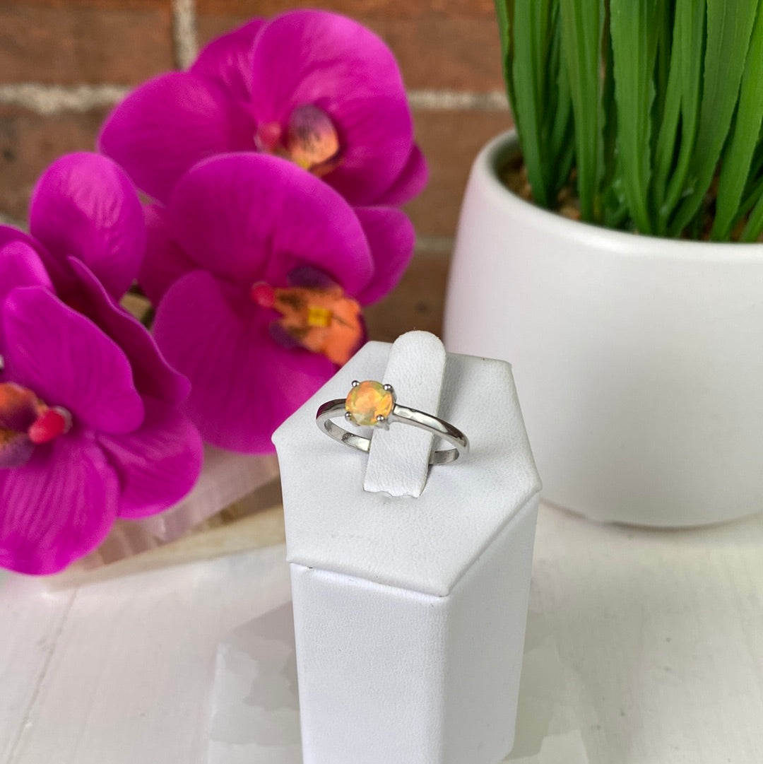 Ethiopian Opal Ring with Prong Sterling Silver Sized Band