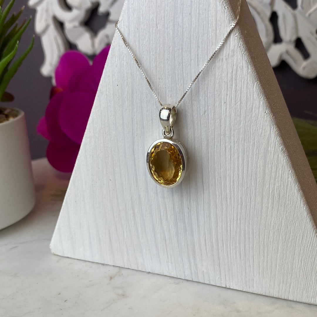 Faceted Citrine Pendant Sterling Silver .75”