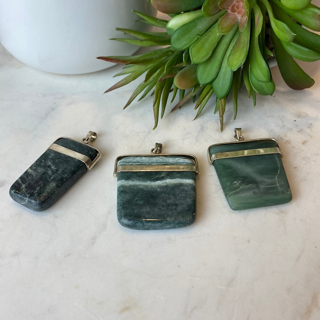 Flat Gemstone Pendants in Sodalite or Serpentine 1"-2"