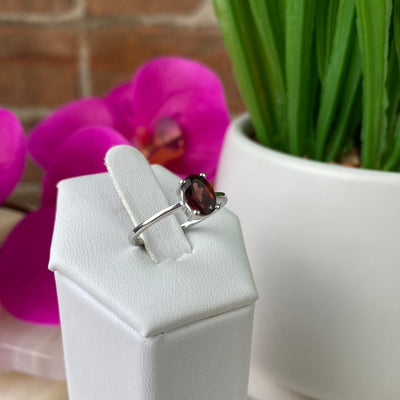 Garnet Gemstone Ring (oval, rectangle, round cuts) Faceted with Sterling Silver Sized Band