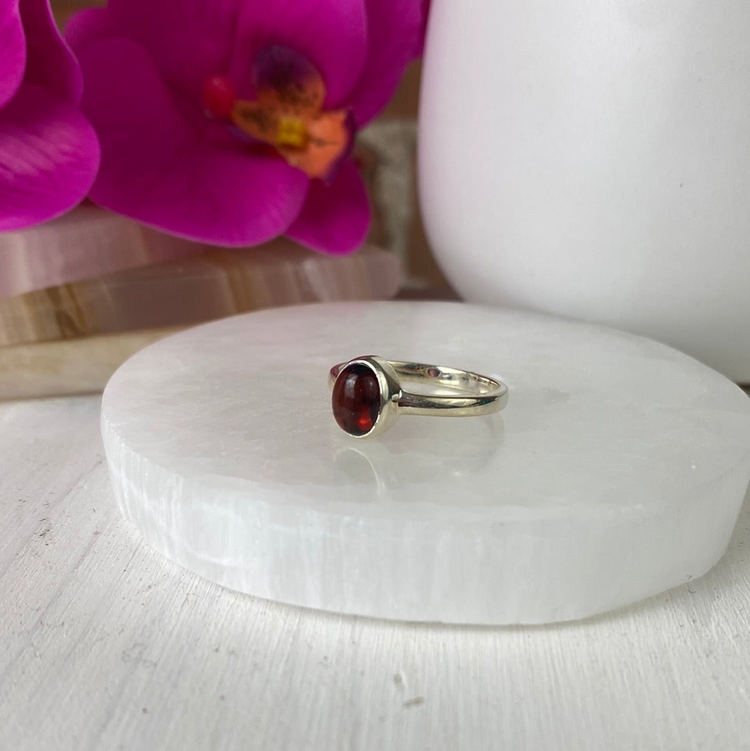 Garnet Ring .25" Polished Bezel with Sterling Silver Sized Band