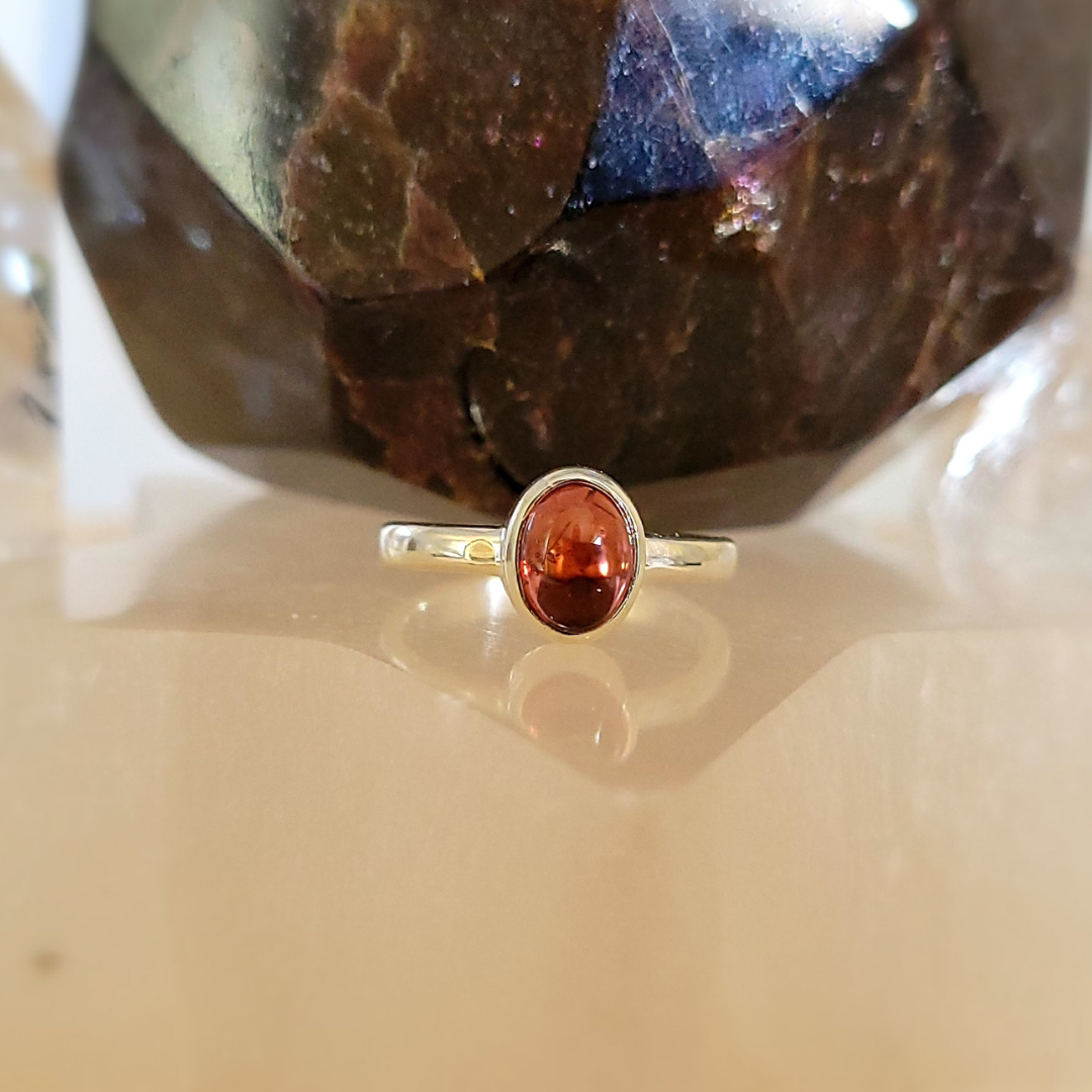 Garnet Ring .25" Polished Bezel with Sterling Silver Sized Band