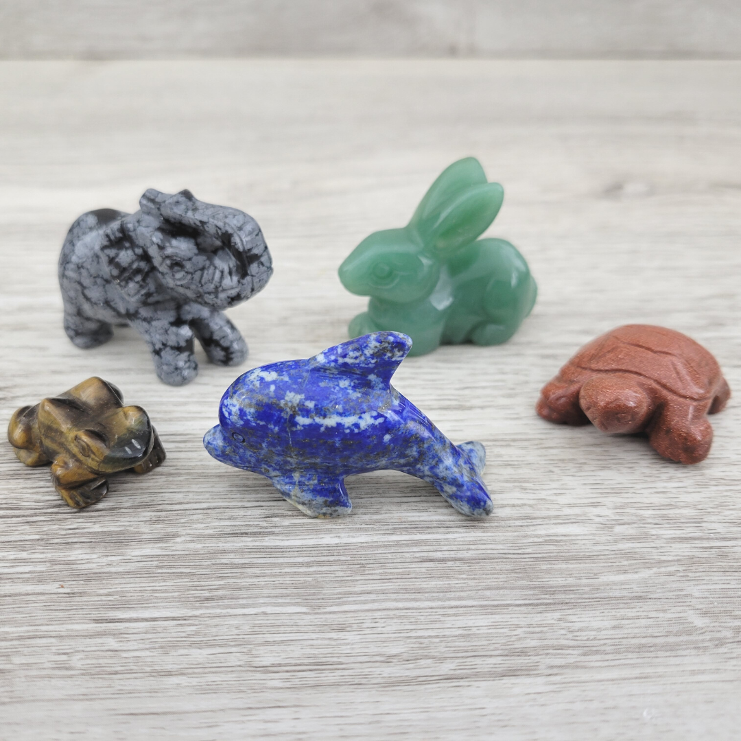 Gemstone Carved Animal Figurines (Alligator, Dolphin, Elephant, Frog, Rabbit, Turtle)