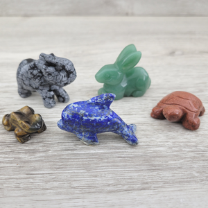 Gemstone Carved Animal Figurines (Alligator, Dolphin, Elephant, Frog, Rabbit, Turtle)