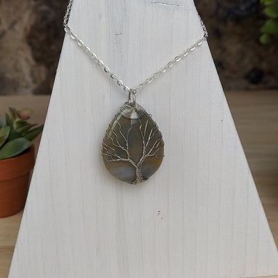 Gemstone Drop Tree of Life Wire Pendant - Assorted Stone