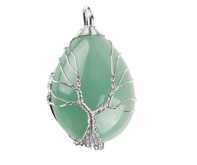 Gemstone Drop Tree of Life Wire Pendant - Assorted Stone