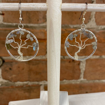 Gemstone Tree of Life Silver Earrings 1"-Variants Available
