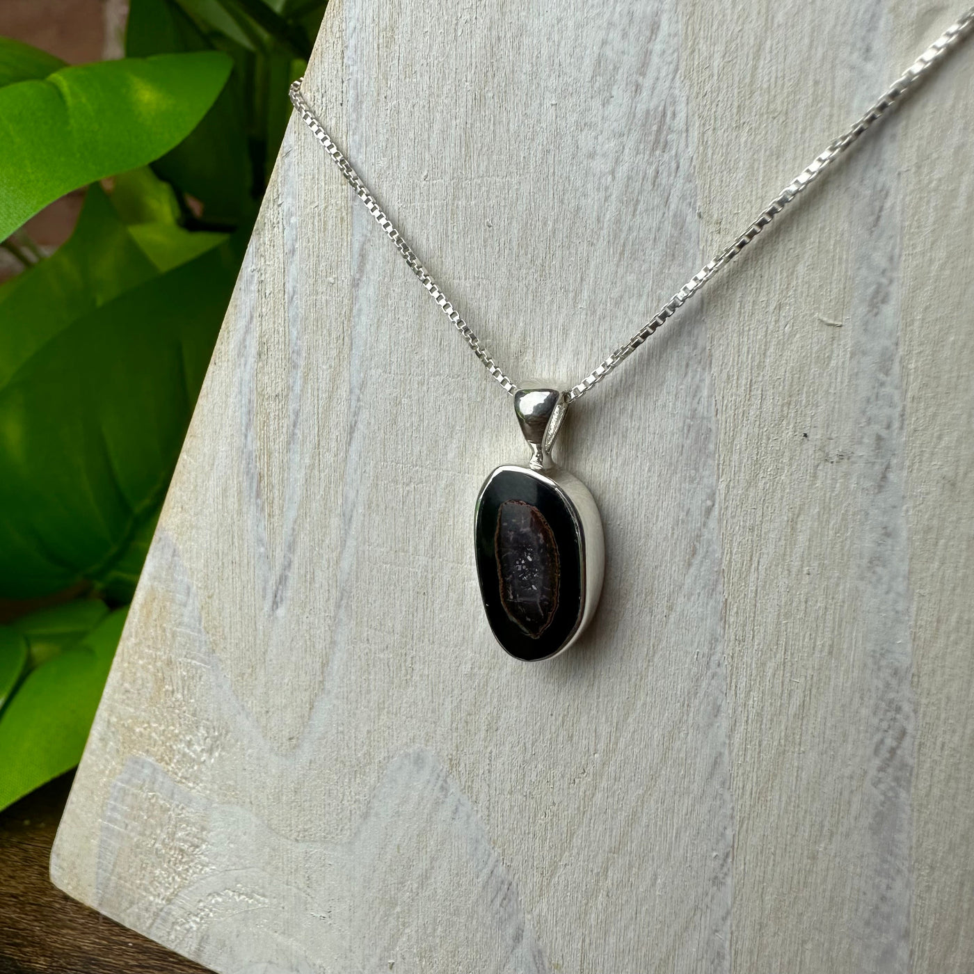 Geode Mini Bezel Pendant Necklace with 16-18" Adjustable Sterling Silver Chain