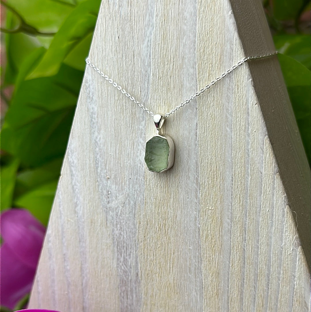 Green Fluorite Natural Pendant Necklace .5" with Sterling Silver 18" Chain