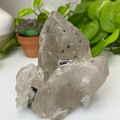Hematite on Quartz Crystal Point- China (4” x 4.5”)