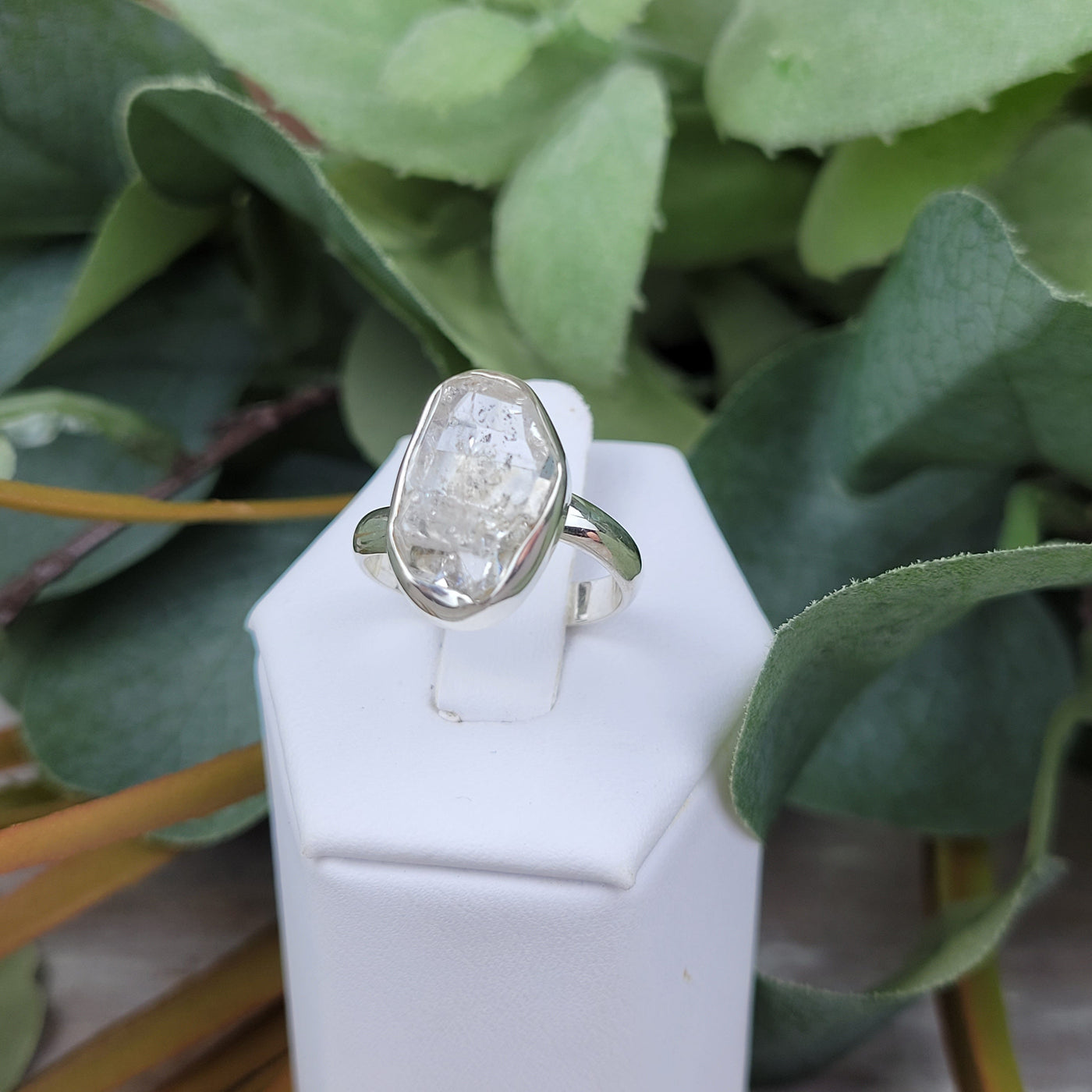 Herkimer Diamond Ring Natural .5" with Sterling Silver Sized Band