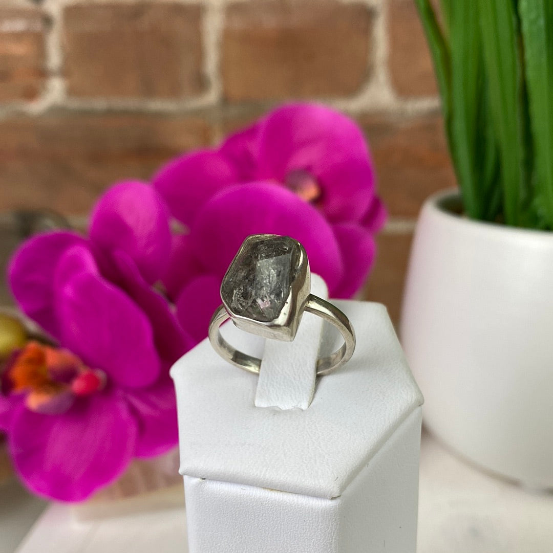 Herkimer Diamond Ring Natural .5" with Sterling Silver Sized Band