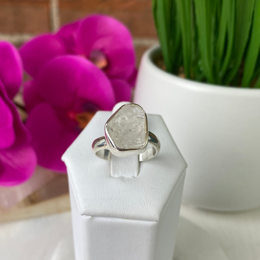 Herkimer Diamond Ring Natural .5" with Sterling Silver Sized Band