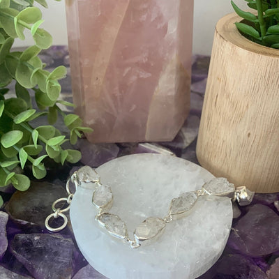 Herkimer Diamond Rough Bezel Set Bracelet 8.5” - Adjustable