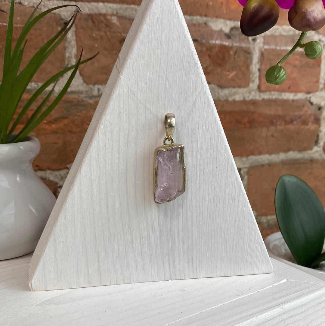 Kunzite Rough Sterling Silver Pendant 1-2"