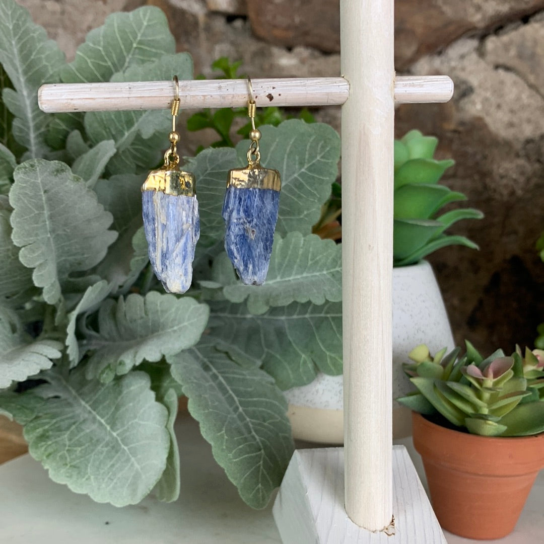 Kyanite Earrings Gold Plated 1"X 1/2"