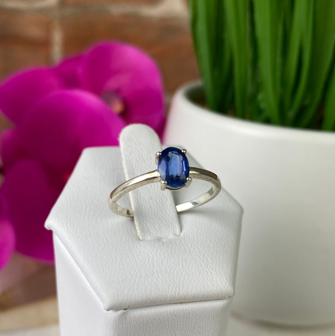 Kyanite Prong Oval Ring .25" with Sterling Silver Sized Band
