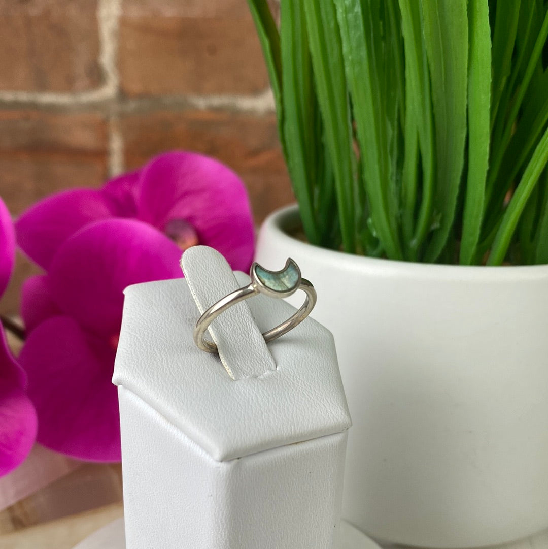 Labradorite Crescent Shaped Ring with Sterling Silver Sized Band