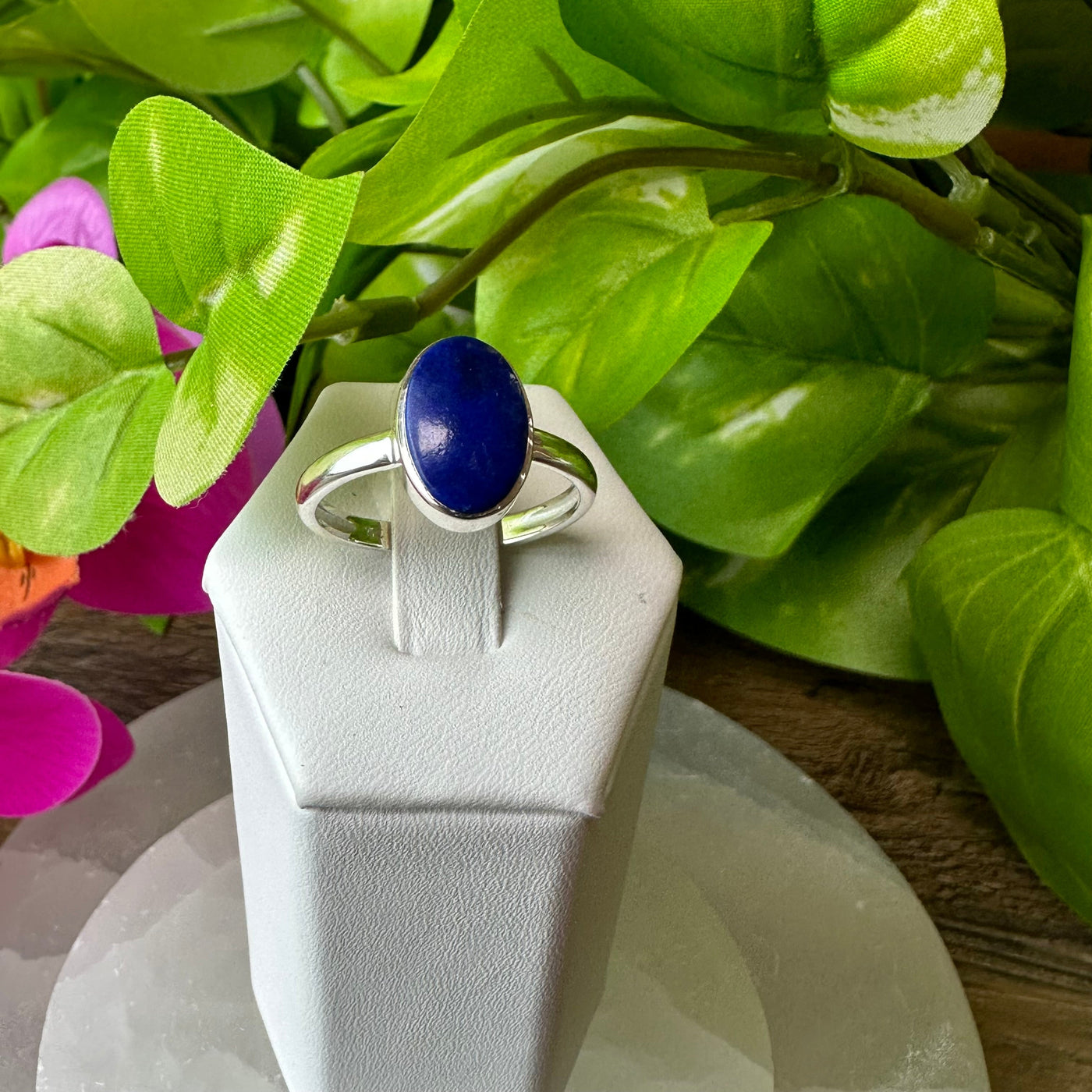 Lapis Lazuli Polished Ring 0.25-0.5" in Sized Sterling Silver Band (Assorted Shapes)