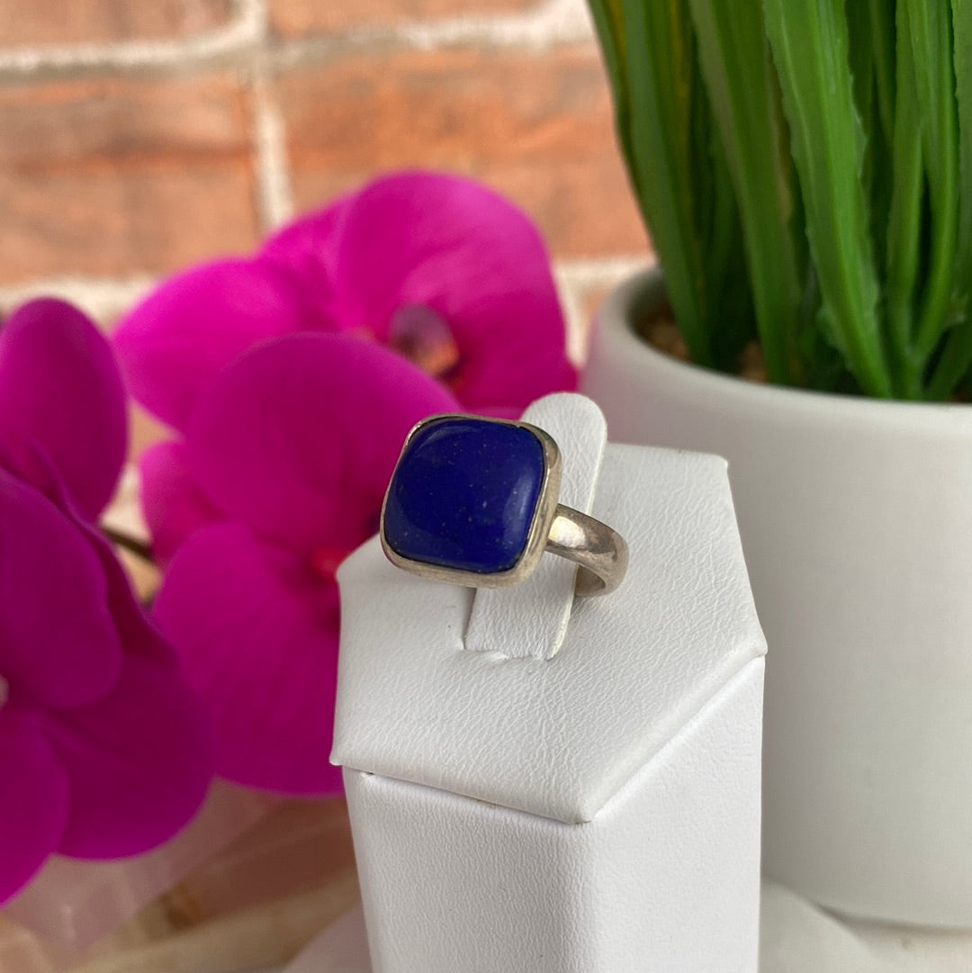 Lapis Lazuli Ring Polished Stone 1" with Adjustable Sterling Silver Band