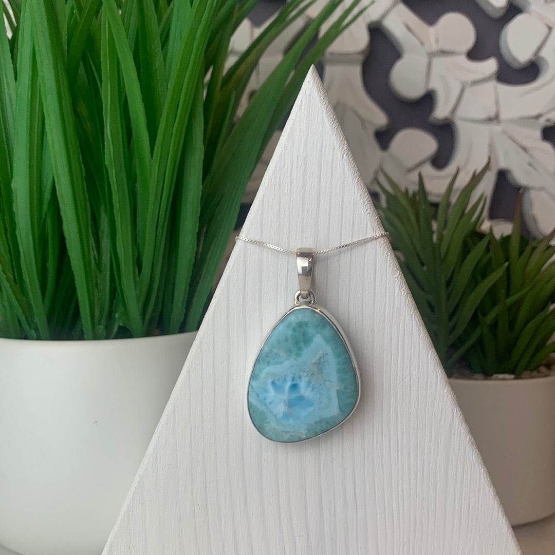 Natural Larimar Gemstone Pendant, Bohemian Jewelry, online Sterling Silver Pendant, Gifts for Her, 1.45” x 0.50”