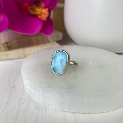 Larimar Polished Sterling Silver Ring 0.25-0.5" (sized) various cuts