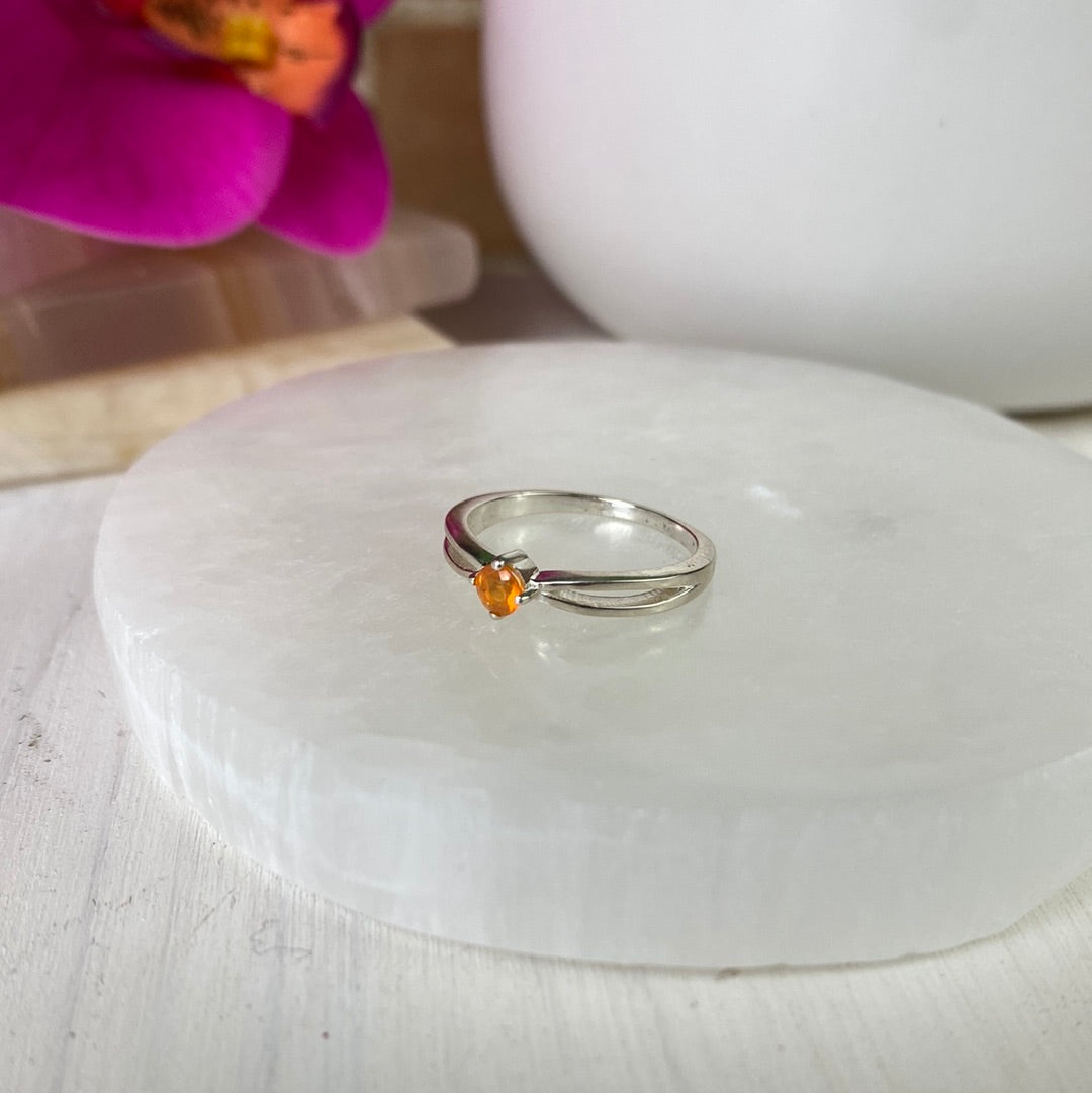 Mexican Fire Opal Ring with Sterling Silver Sized Split Band